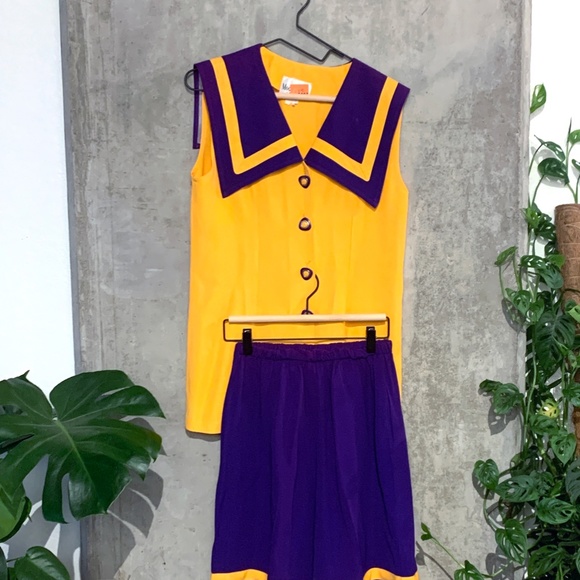 Vintage Pants - Matching Purple & Yellow Vintage Short & Top Set (XS/S)